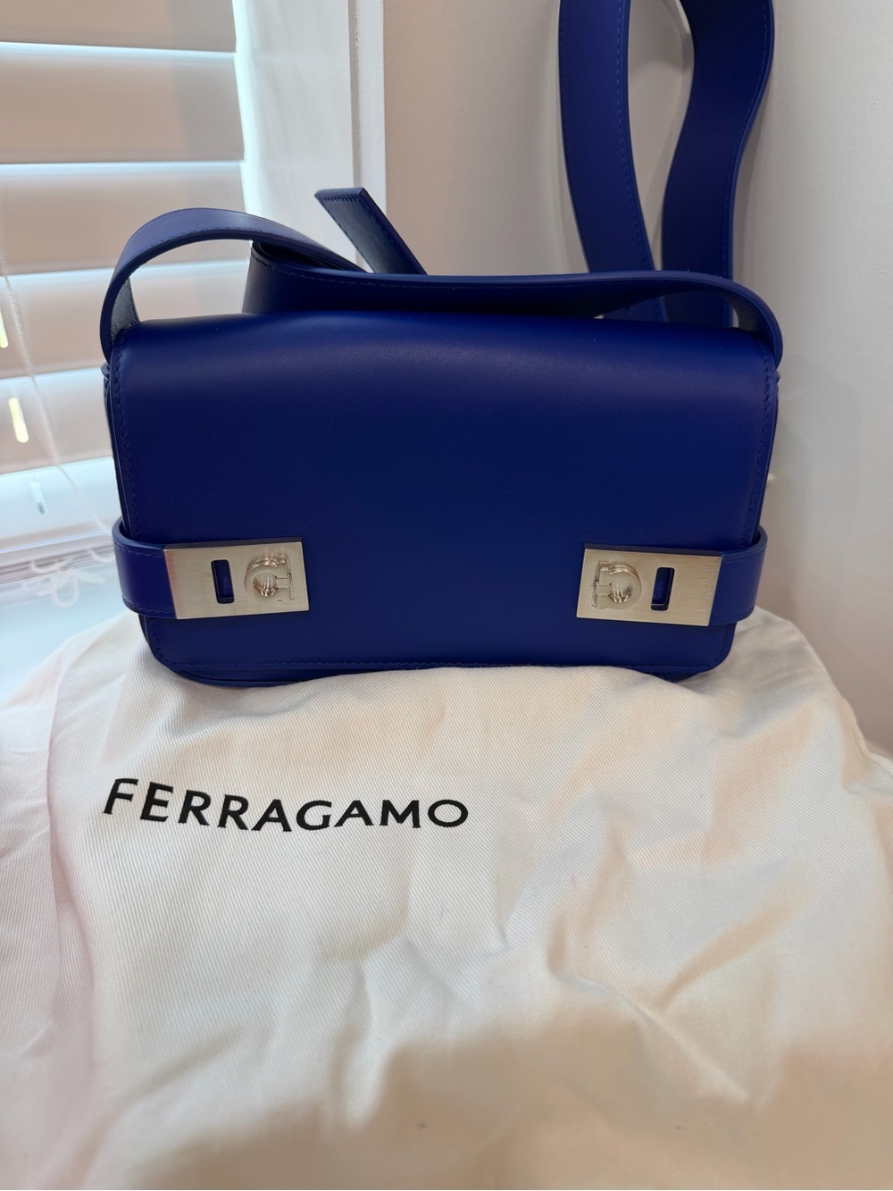 Salvatore Ferragamo Cobalt Blue Leather Crossbody Bag